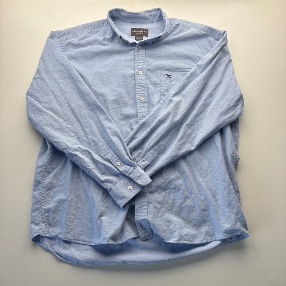 Eddie Bauer Mens Large (measures XXL) Light Blue Oxford‎ Button Down Long Sleeve